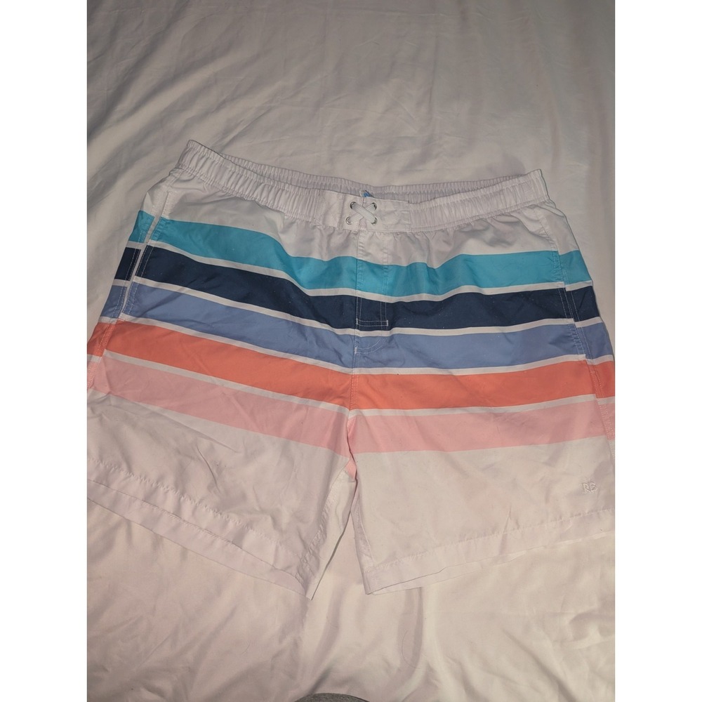 Rugged Butts Men's XXL White‎ Swim Trunks With Colorful Striped Pattern